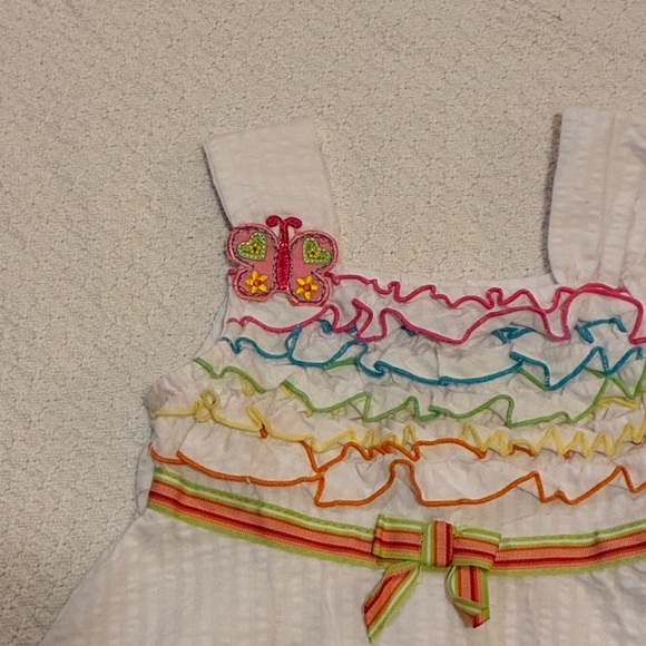 Y2K Youngland Ruffled Butterfly Dress, white with rainbow accents, Girls 24mo - Picture 2 of 9
